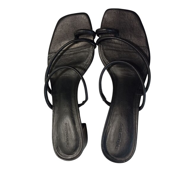 Reformation Black Strappy Square Toe Heeled Sandals Size 8 Womens - Picture 1 of 9